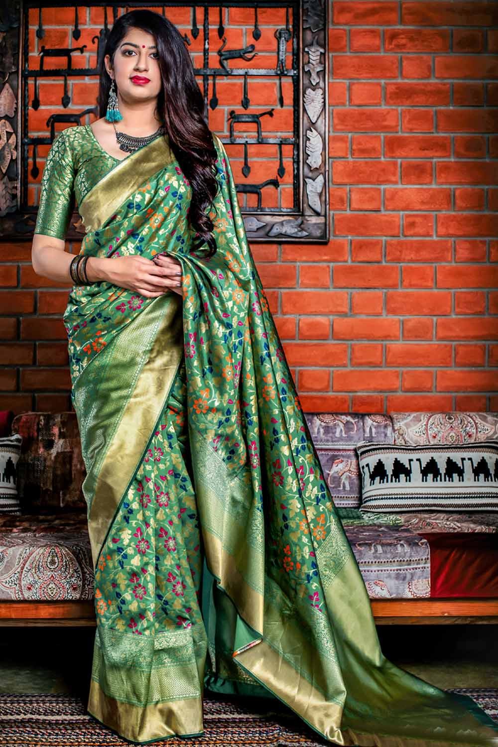 60675 Green color Banarasi Silk saree SR13352 1
